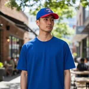 Texas Rangers Fitted Hat Blue Red MLB Cap Size 6 7/8 XS Side Patch Back Patch